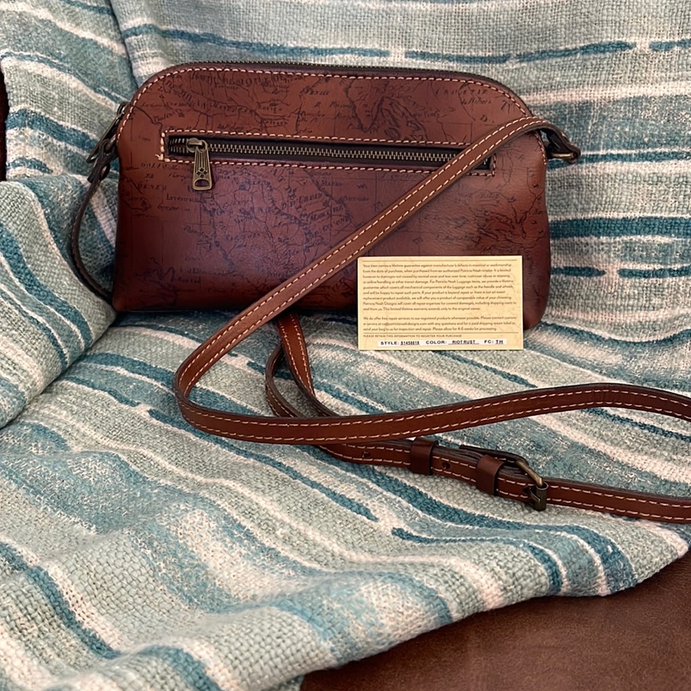 Patricia Nash Brown Leather Map Crossbody Bag